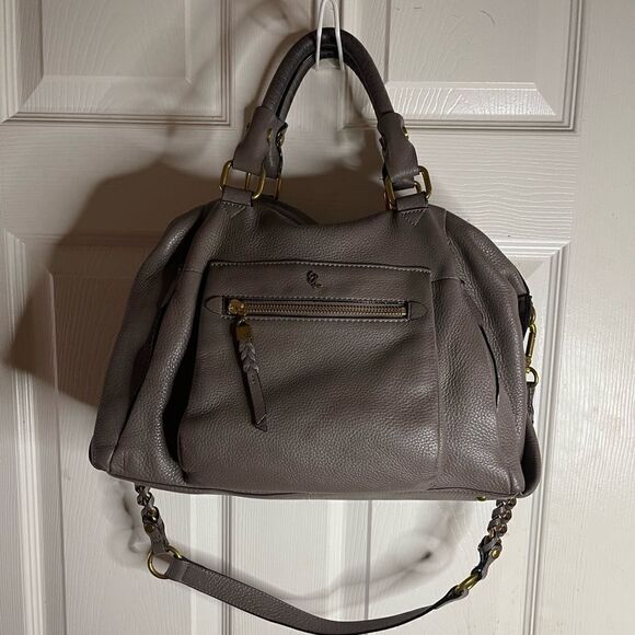 Elliott Lucca leather gray Satchel/shoulder bag with antique gold tone hardwares - Picture 1 of 15